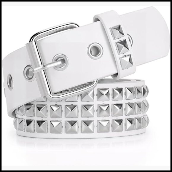 PU Leather Studded Belt with Metal Buckle for Women and Men